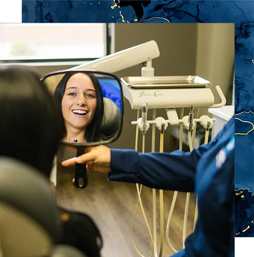Cosmetic Dentistry Patient Smiling In Mirror